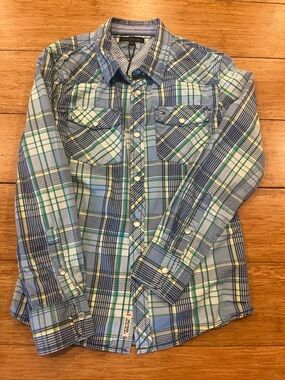 Tommy Hilfiger Light Blue, Navy & Green Plaid Button-Down Shirt - Men